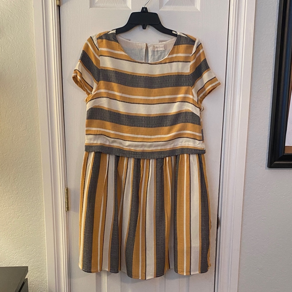 Summer Cottagecore Altar'd State Striped Mini Dress , Resort Wear - Picture 2 of 7